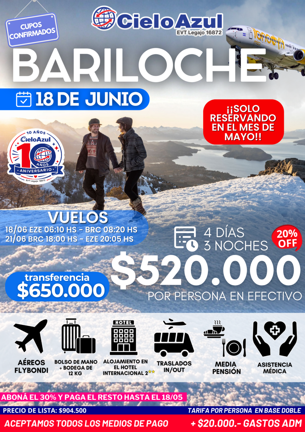 PAQUETE A BARILOCHE EN JUNIO