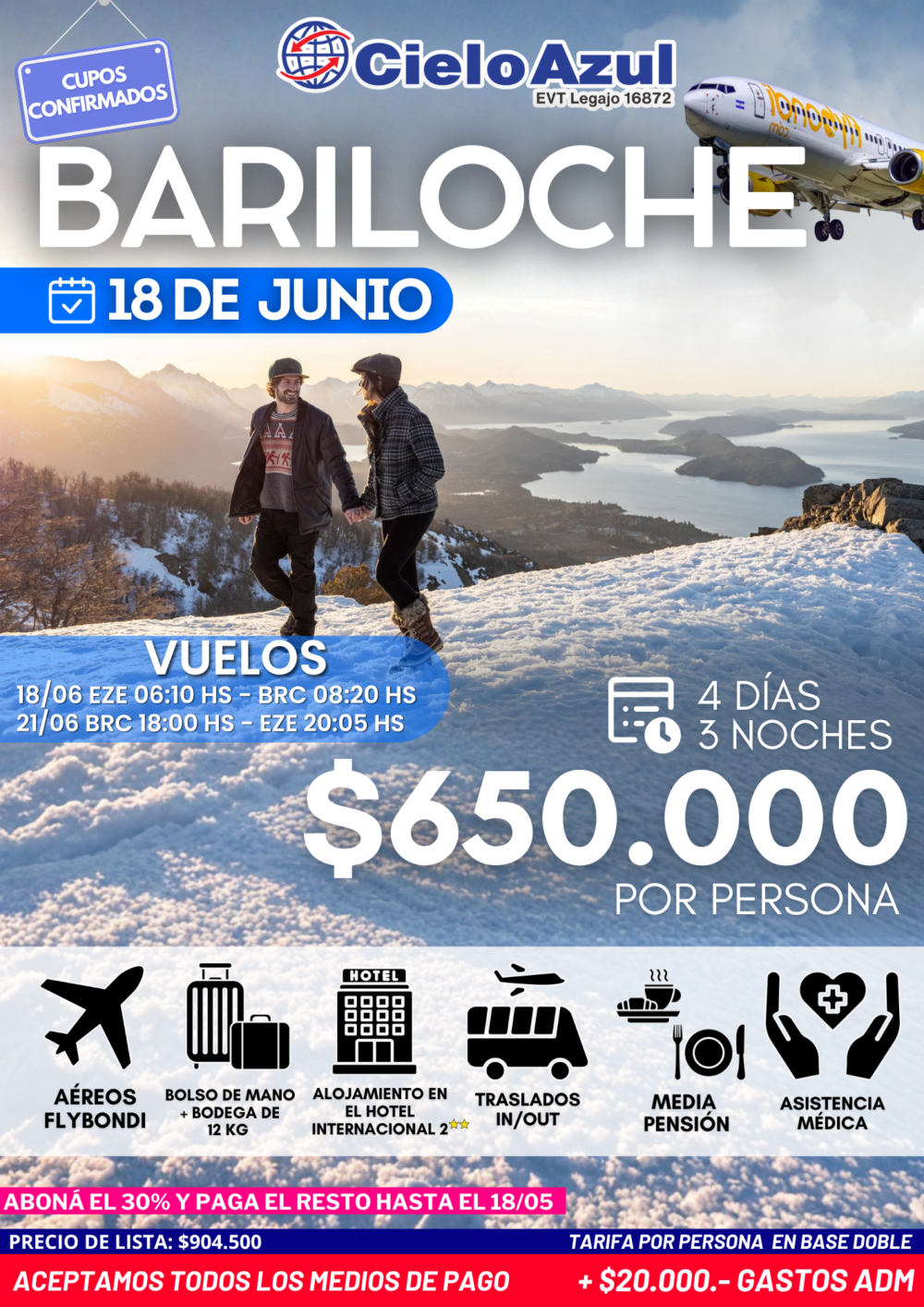 PAQUETE A BARILOCHE EN JUNIO