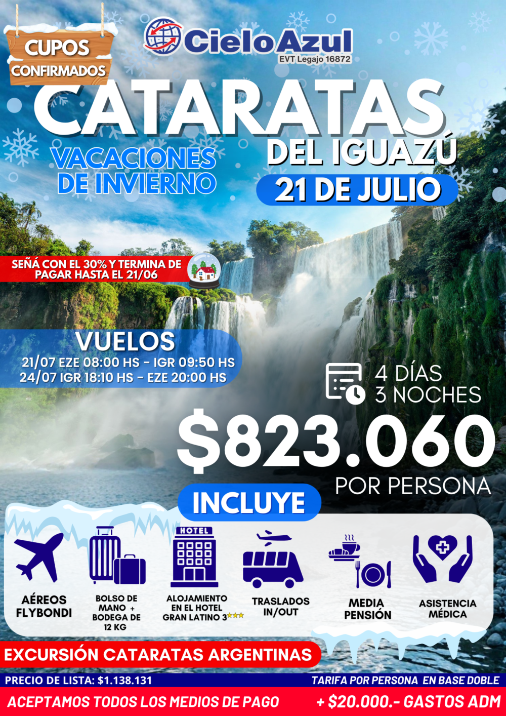 PAQUETE A CATARATAS - VACACIONES DE INVIERNO