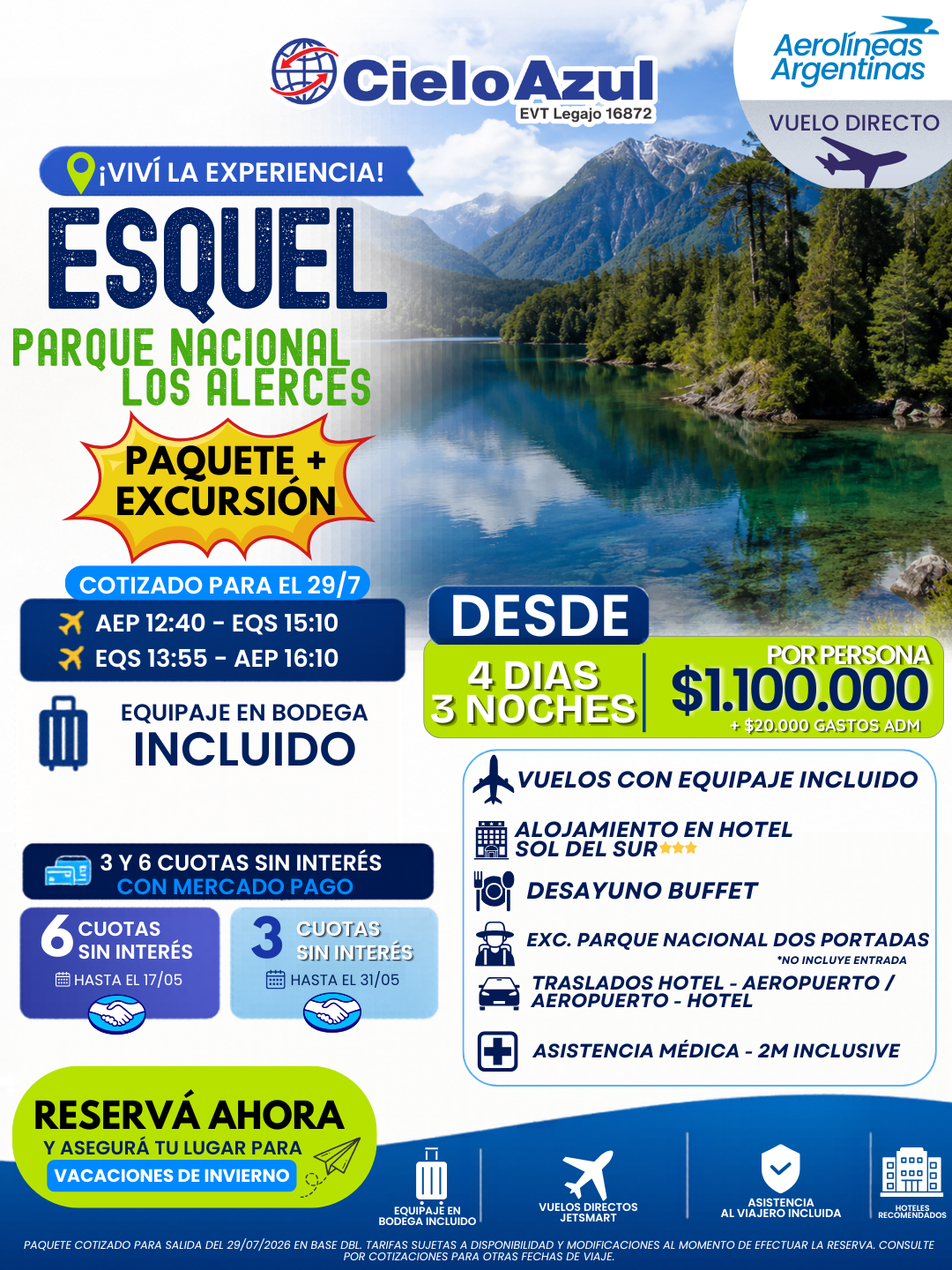 ESQUEL con Parque Nacional LOS ALERCES - VACACIONES DE INVIERNO
