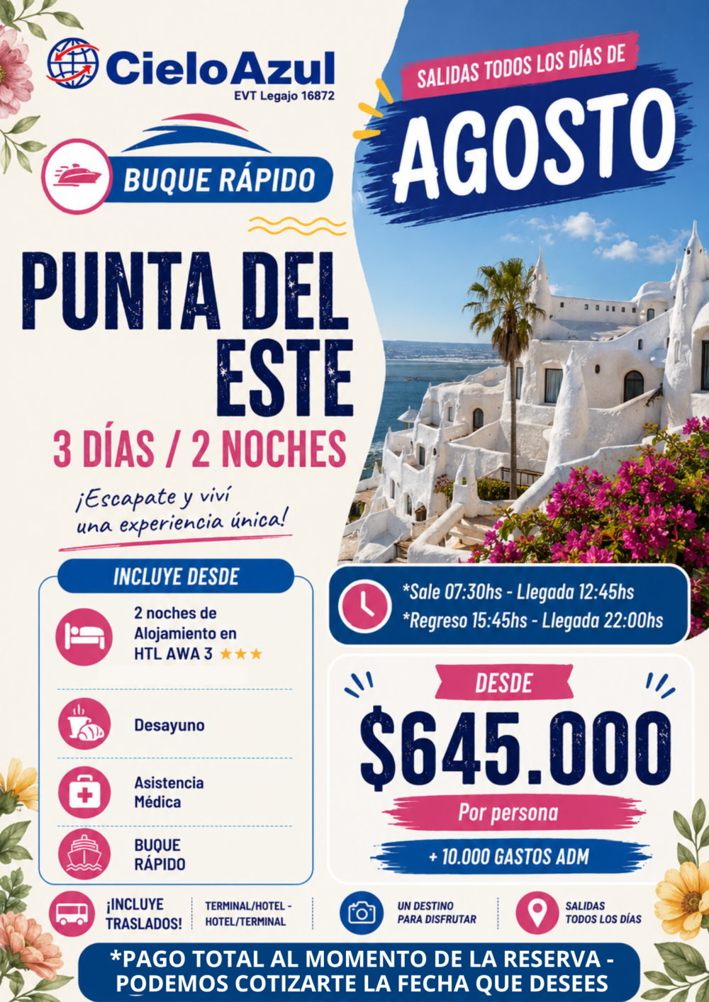 PUNTA DEL ESTE CON ESTADIA - AGOSTO