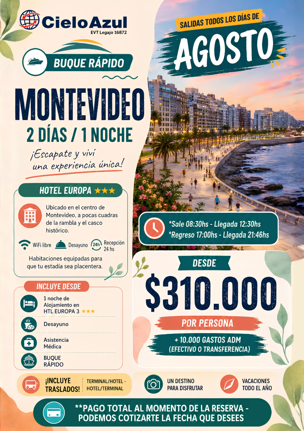 MONTEVIDEO CON ESTADIA - AGOSTO